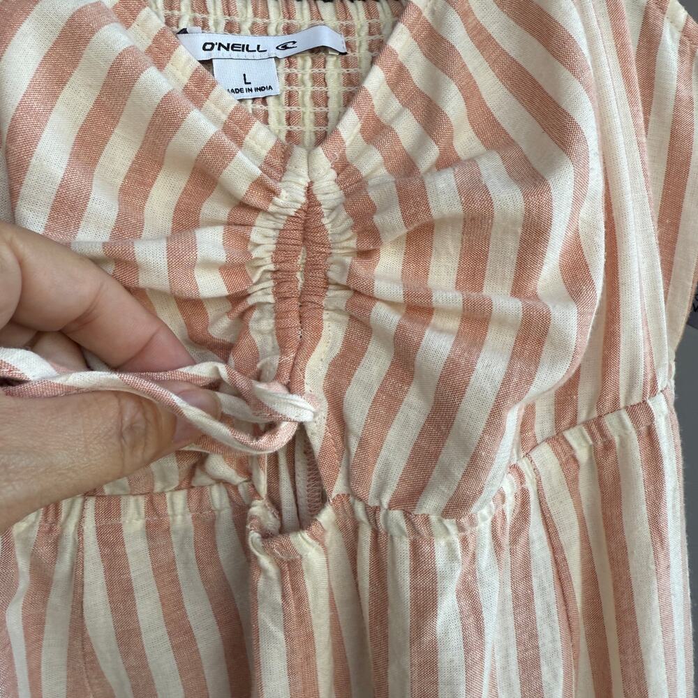 NWT O'Neill Sleeveless romper - jumpsuit cotton linen Beachy Striped size L - Picture 9 of 12
